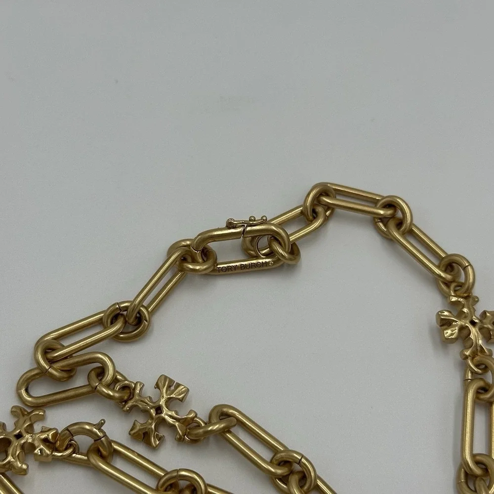 TORY BURCH Gold Roxanne Choker Chain Link Necklace And Bracelet 18k Plated